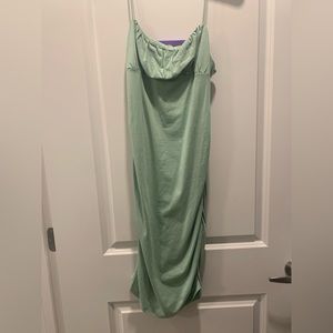 Green bodycon ruched bust dress